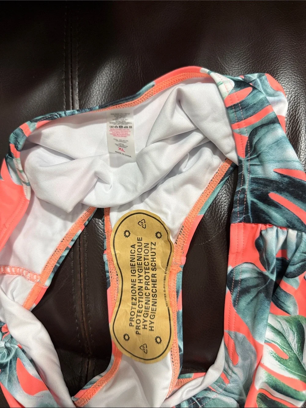 Coral Tropical Leaf Women’s Swim Bottoms